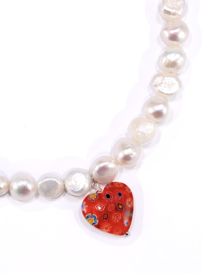 Collana di Perle con cuore rosso