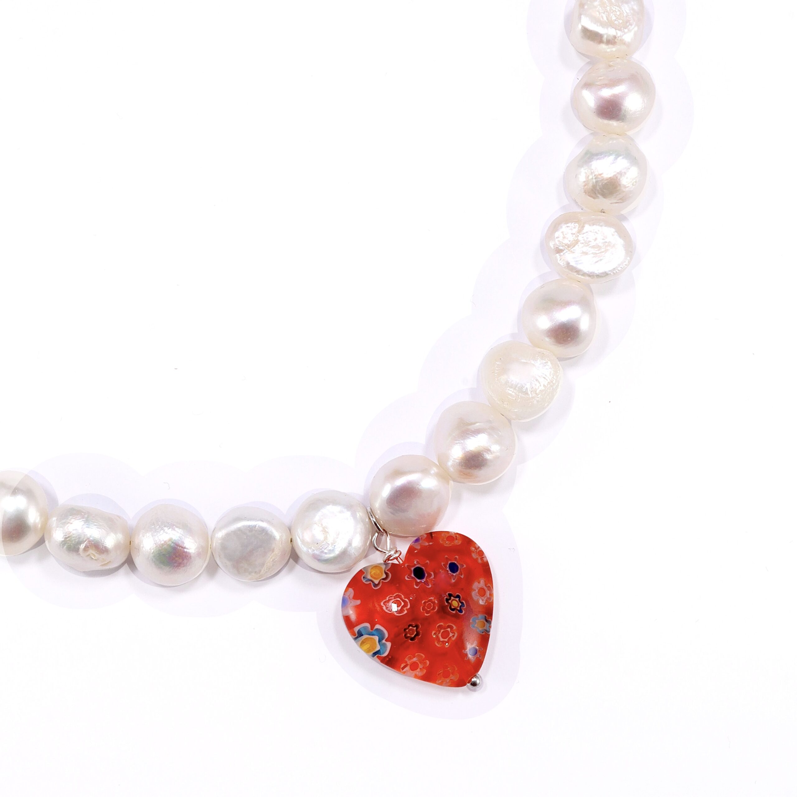Collana di Perle con cuore rosso