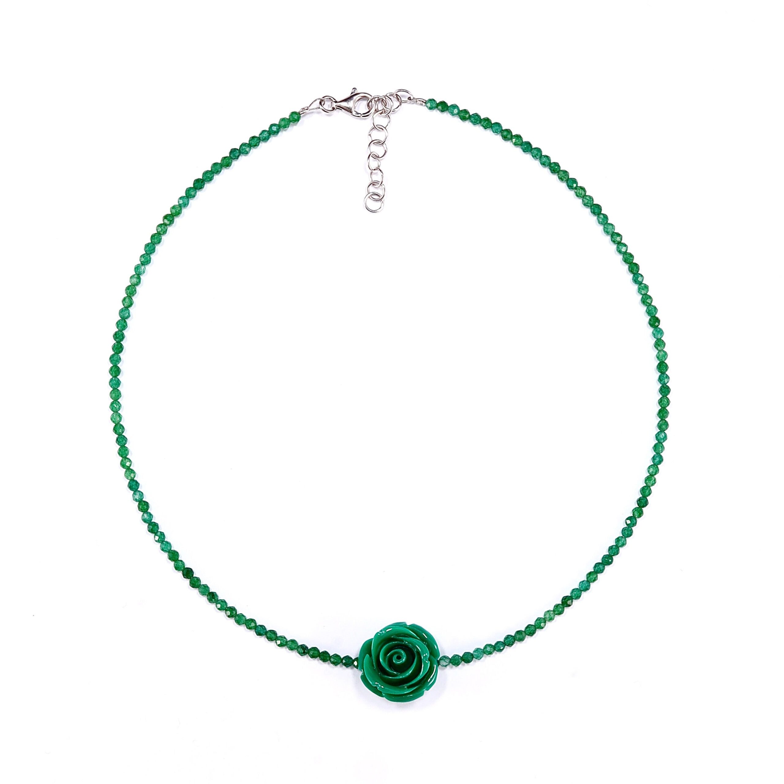 Girocollo in agata con mini rosa verde - immagine 5