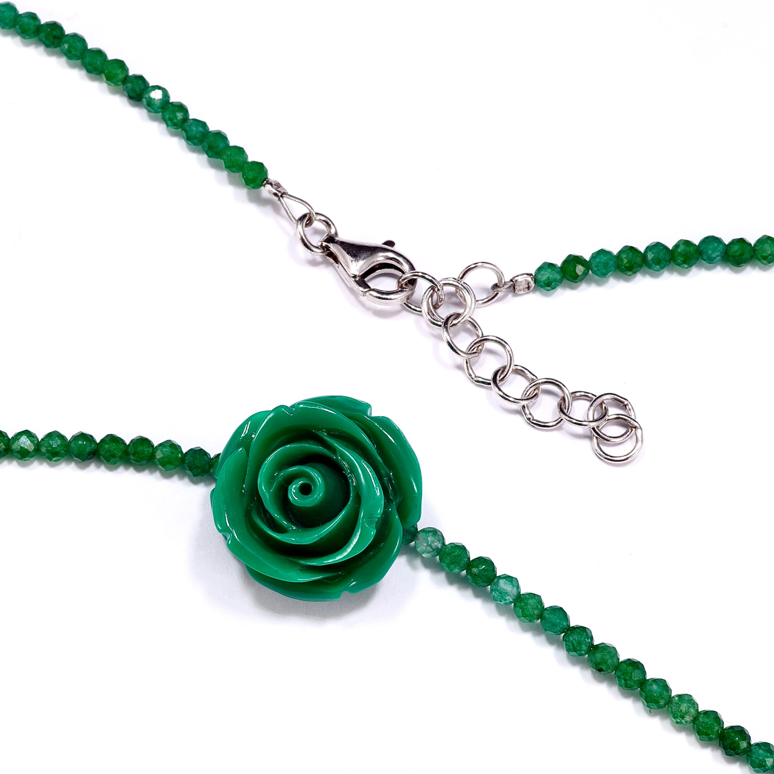 Girocollo in agata con mini rosa verde