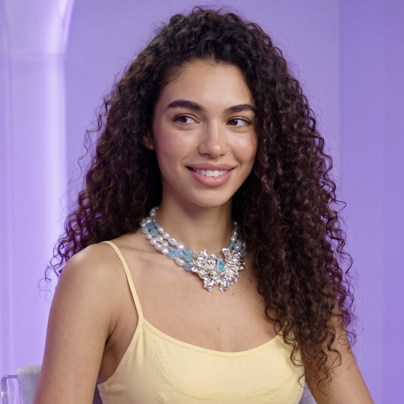 Collana in Acquamarina, Argento Scultoreo e Perle - immagine 3