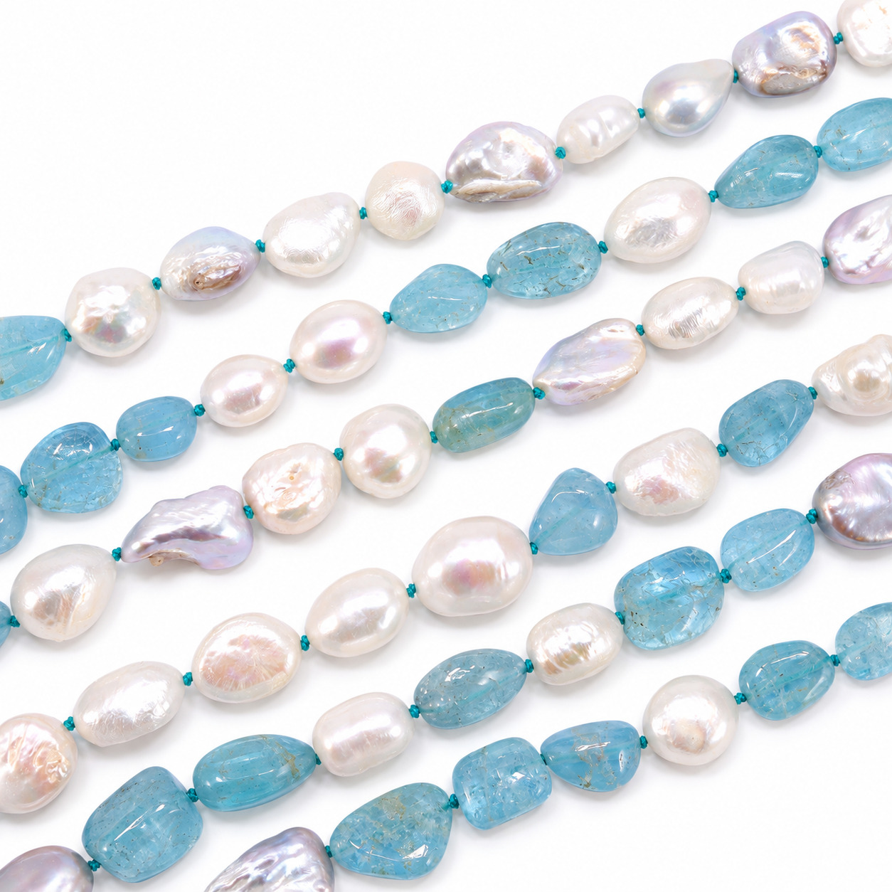Collana in Acquamarina, Argento Scultoreo e Perle - immagine 13